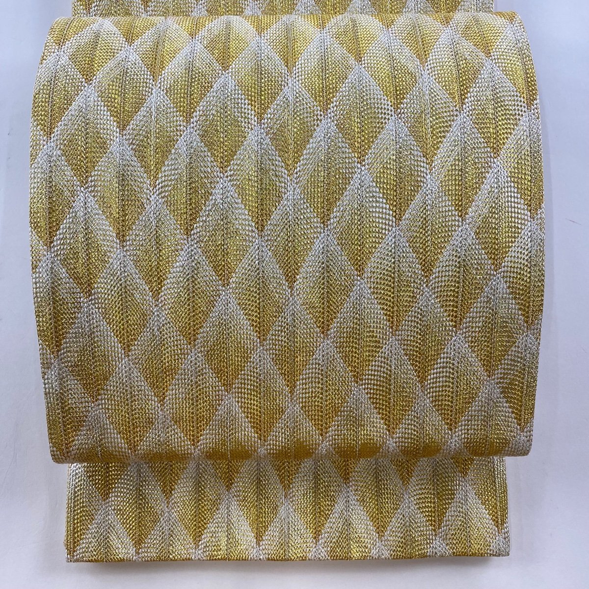 名古屋帯 美品 秀品 松葉仕立て 八寸名古屋帯 格子 燕 黄土色 正絹