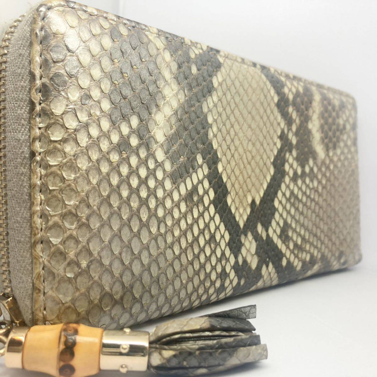 新品同様！ GUCCI 財布 シマレザー GG金具 グッチ 長財布 ラウンド 