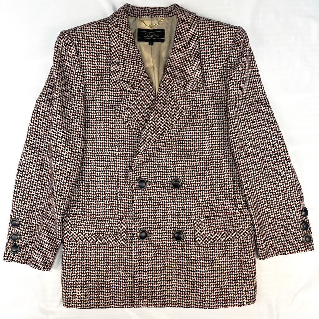 Leilian レリアン テーラードジャケット ダブルジャケット チェック柄 チェックジャケット 千鳥柄 ウール100% 日本製 9号