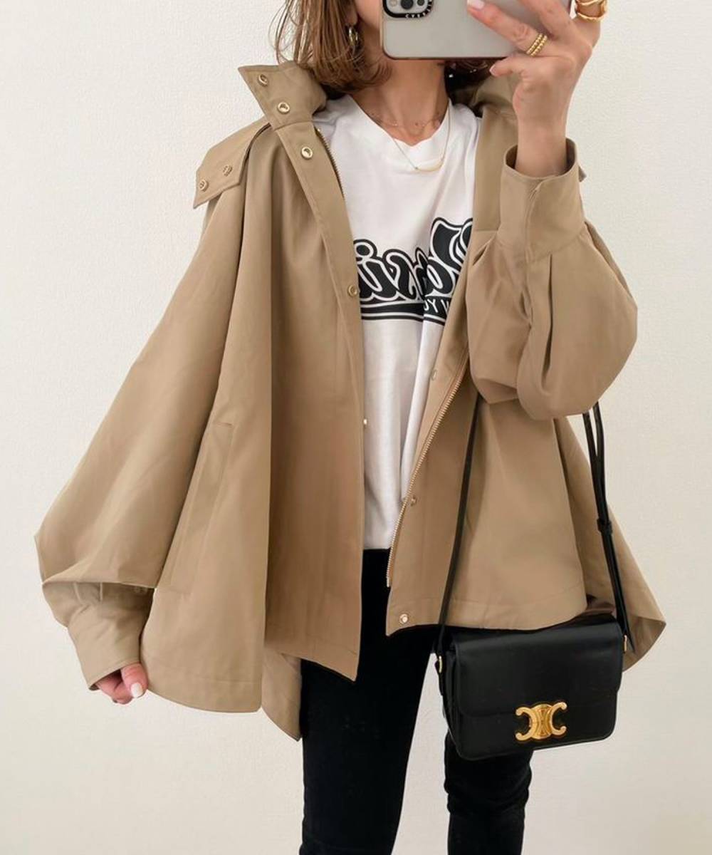 Emma Taylor/エマテイラー/撥水防汚加工・花粉ガード/3WAYフレアーマウンテンパーカー/キャメル/着脱可ボアライナー/ふんわりシルエット