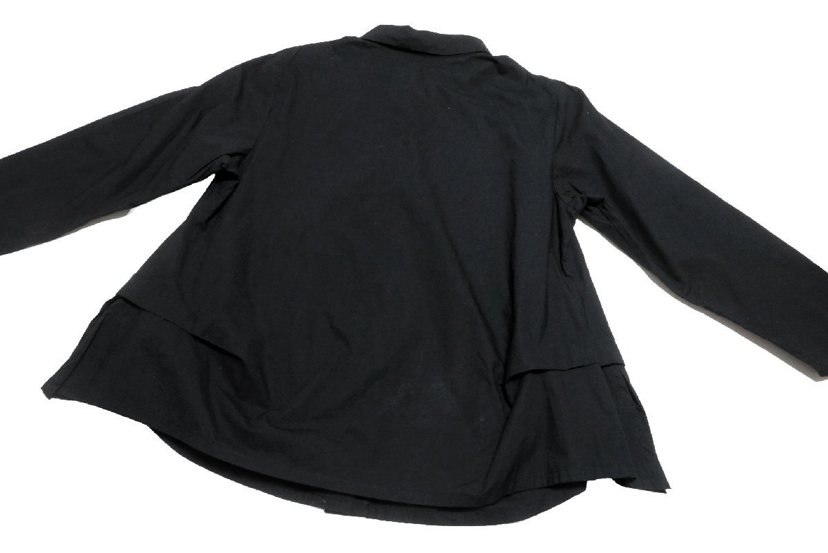 慈雨センソユニコ/無地洗えるコットン100％長袖変形ブラウス：40/黒nj003