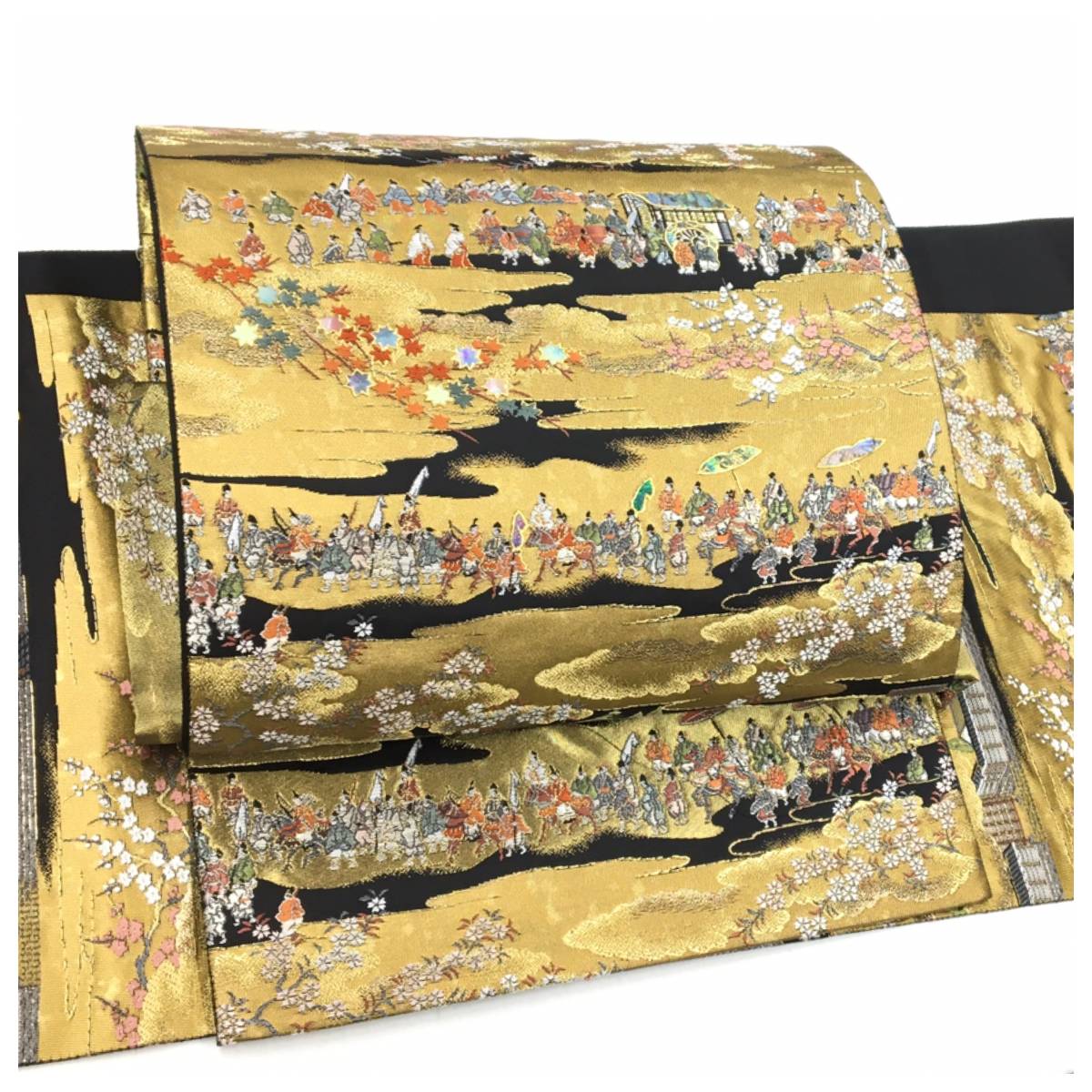 平和屋1□六通太鼓柄袋帯 螺鈿箔 流水草花文 金彩 やまと誂製 逸品