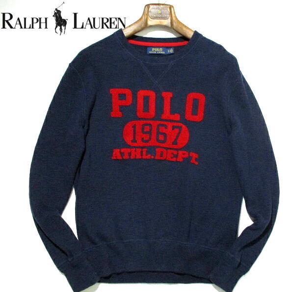 国内正規品▼ ポロ ラルフローレン レタード ロゴ ニット セーター 紺 ネイビー POLO RalphLauren クルーネック メンズ