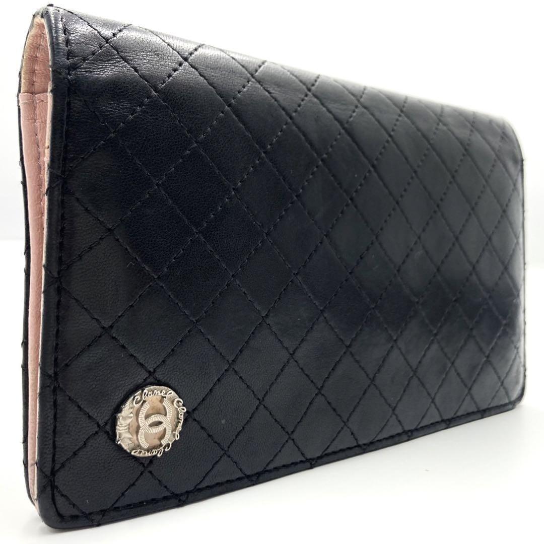 シャネル 長財布 二つ折り ビコローレ ココマーク 金具 ブラック レザー