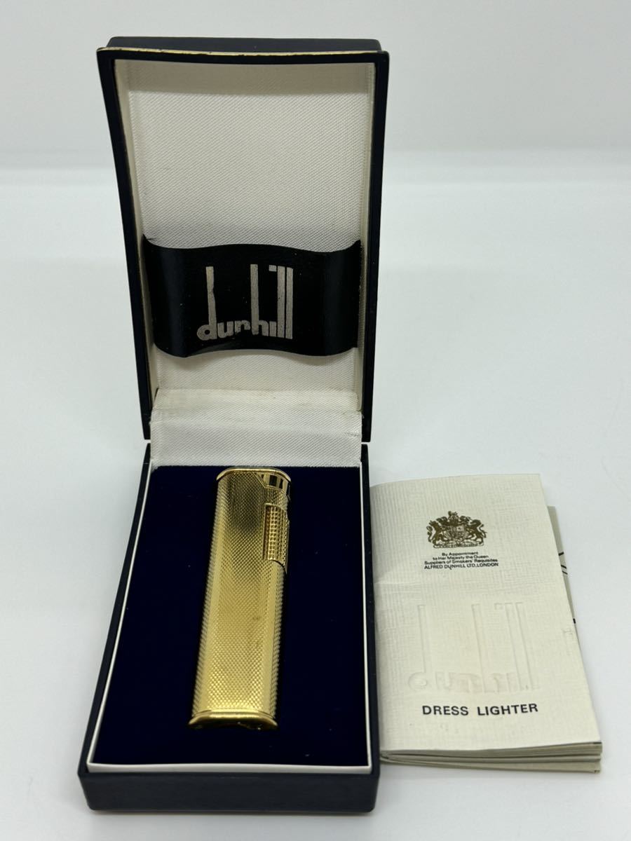 dunhill ダンヒル ガスライター ローラー式 オーバル型 ゴールドカラー 喫煙具 喫煙グッズ コレクション 箱付