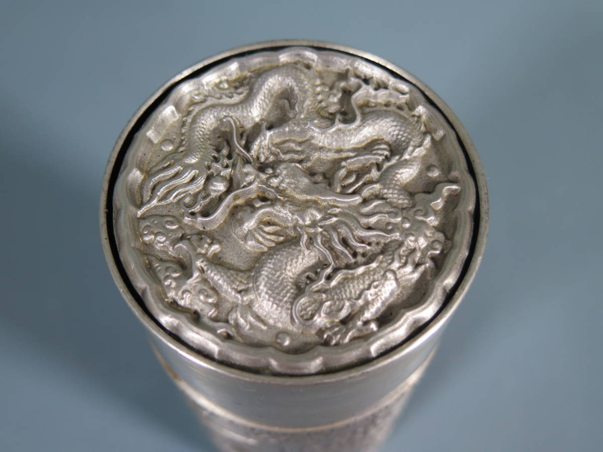龍のレリーフ 錫製 茶筒 錫製茶筒 茶入れ ピューター 彫刻 龍 竹 花 マレーシア ペナン島 伝統