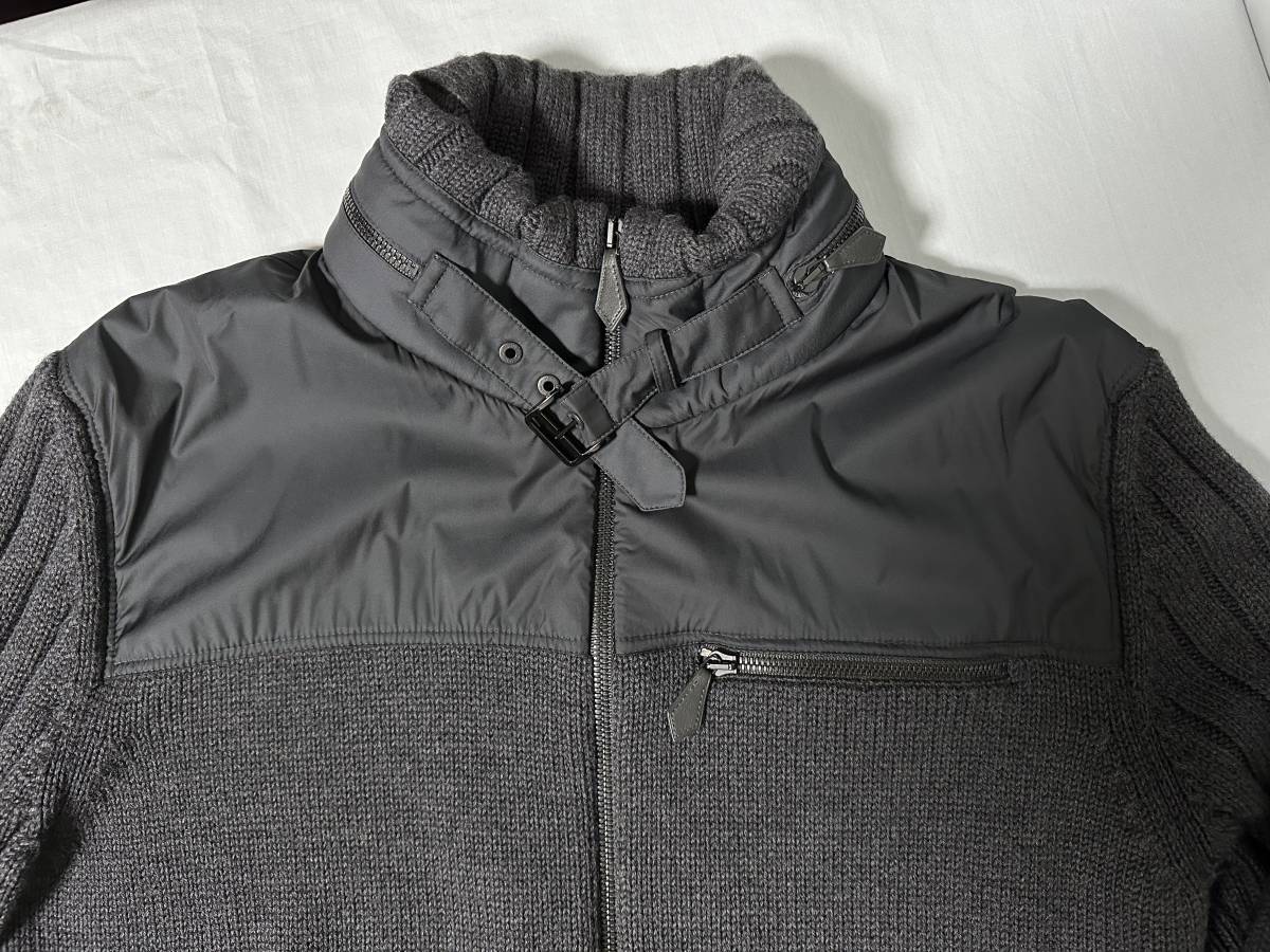 即決！美品エルメスのメンズ フード付きニットのジップアップブルゾン、レザータグ付きブルゾンジャンパー
