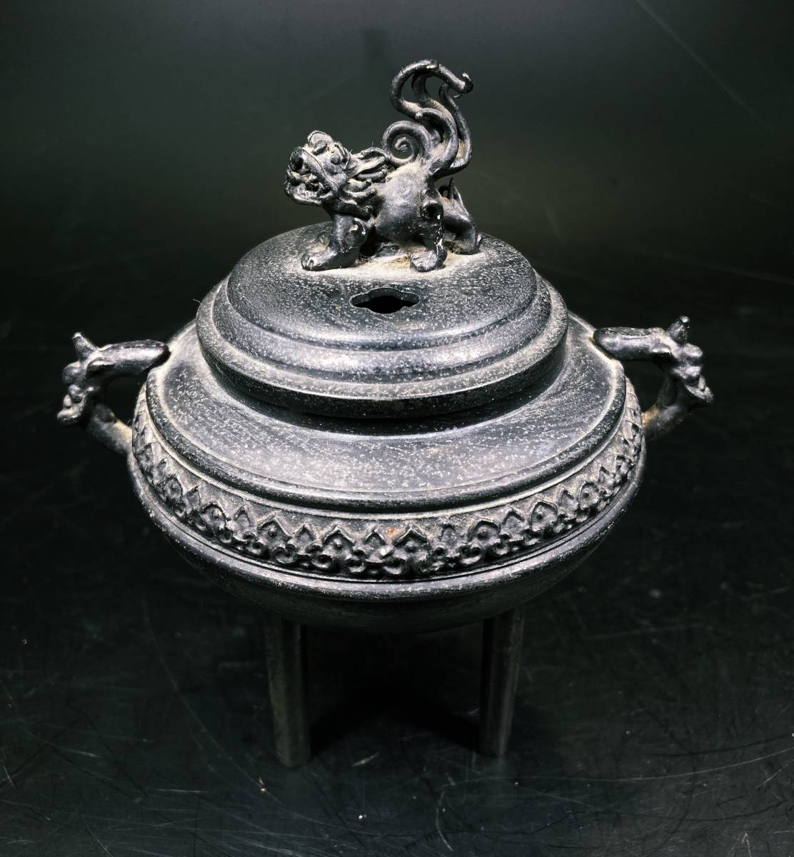 香炉 瑞峰作 高岡銅器 銅製 三足 金属工芸 吉銅製 三足香炉 獅子
