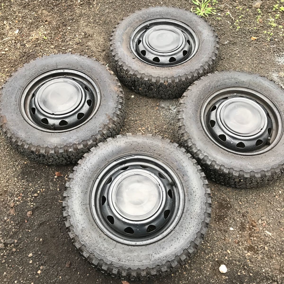 BS 軽自動車 マッドタイヤ ホイール付き 4本セット 9部山 パンク歴 