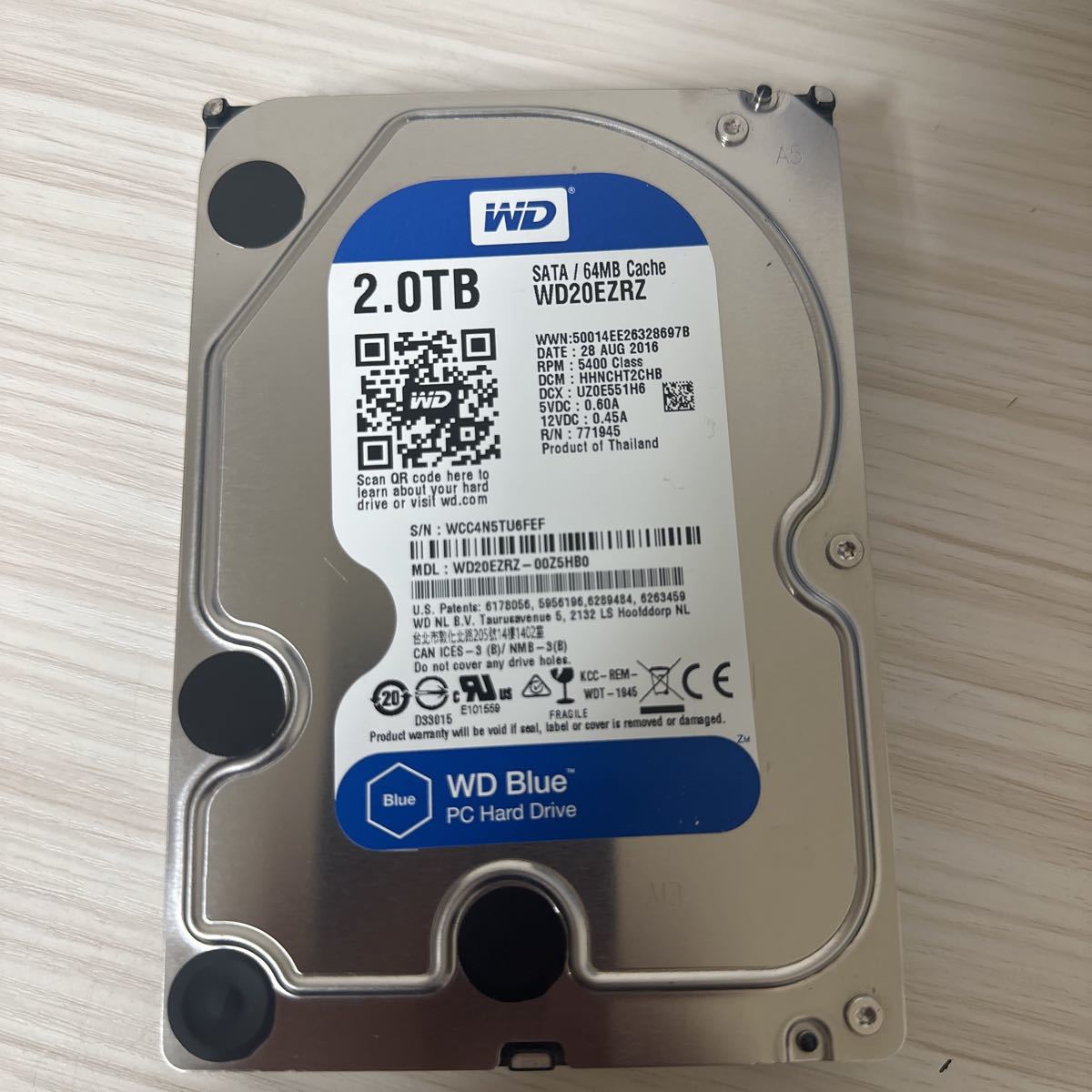 X452:【動作保証/使用0時間】Western Digital WD 2TB WDC WD20EZRZ-00Z5HB0 3.5インチHDD