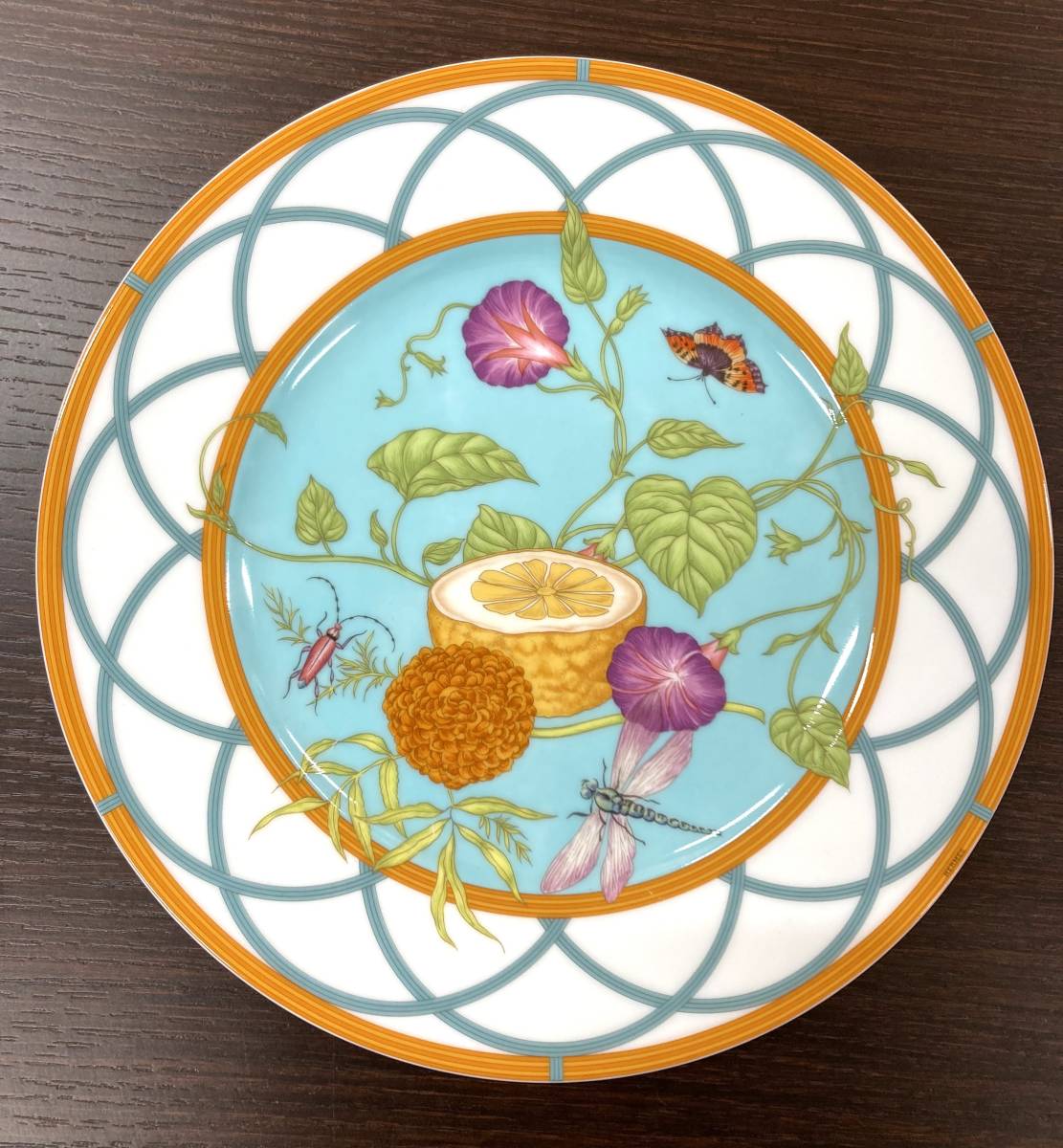 3720 箱付き HERMES/エルメス/シエスタ/プレート/皿22㎝ 高さ2.4㎝/花