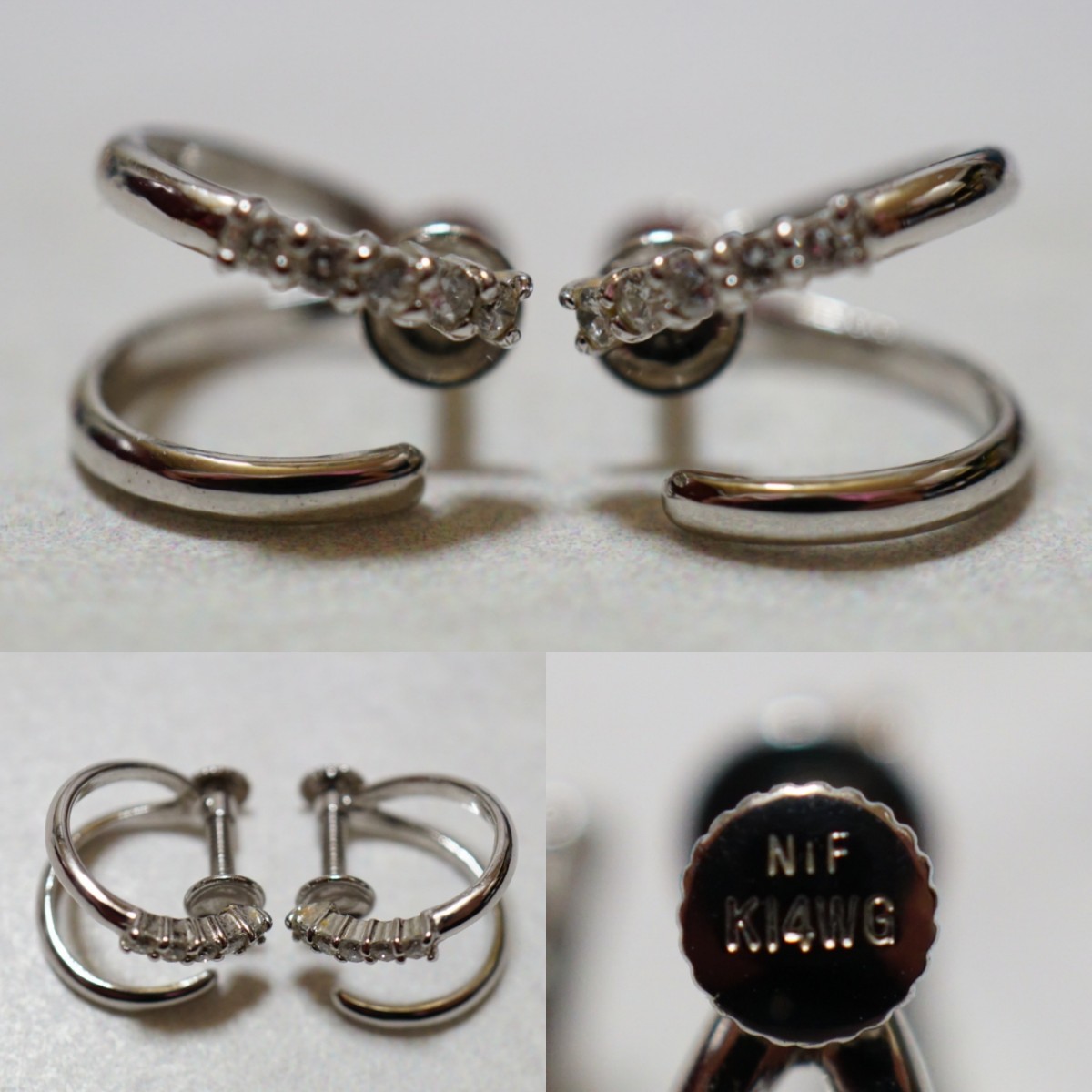 x21 K14WG 天然ダイヤモンド イヤリング ヴィンテージ アクセサリー 14 