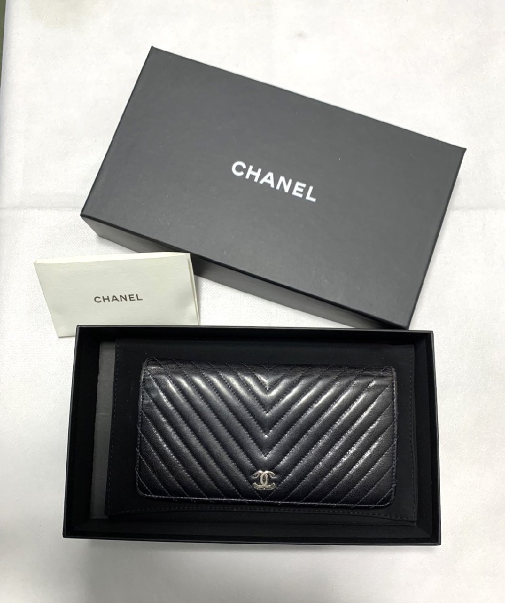 ▽CHANEL シャネル レザー 長財布 Vステッチ ココマーク ブラック 