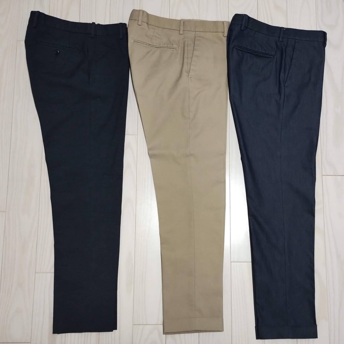 UNITED ARROWS ノープリーツ テーパードスリムスラックス S 3本セット 綿混 ストレッチ ユナイテッドアローズ グリーンレーベル