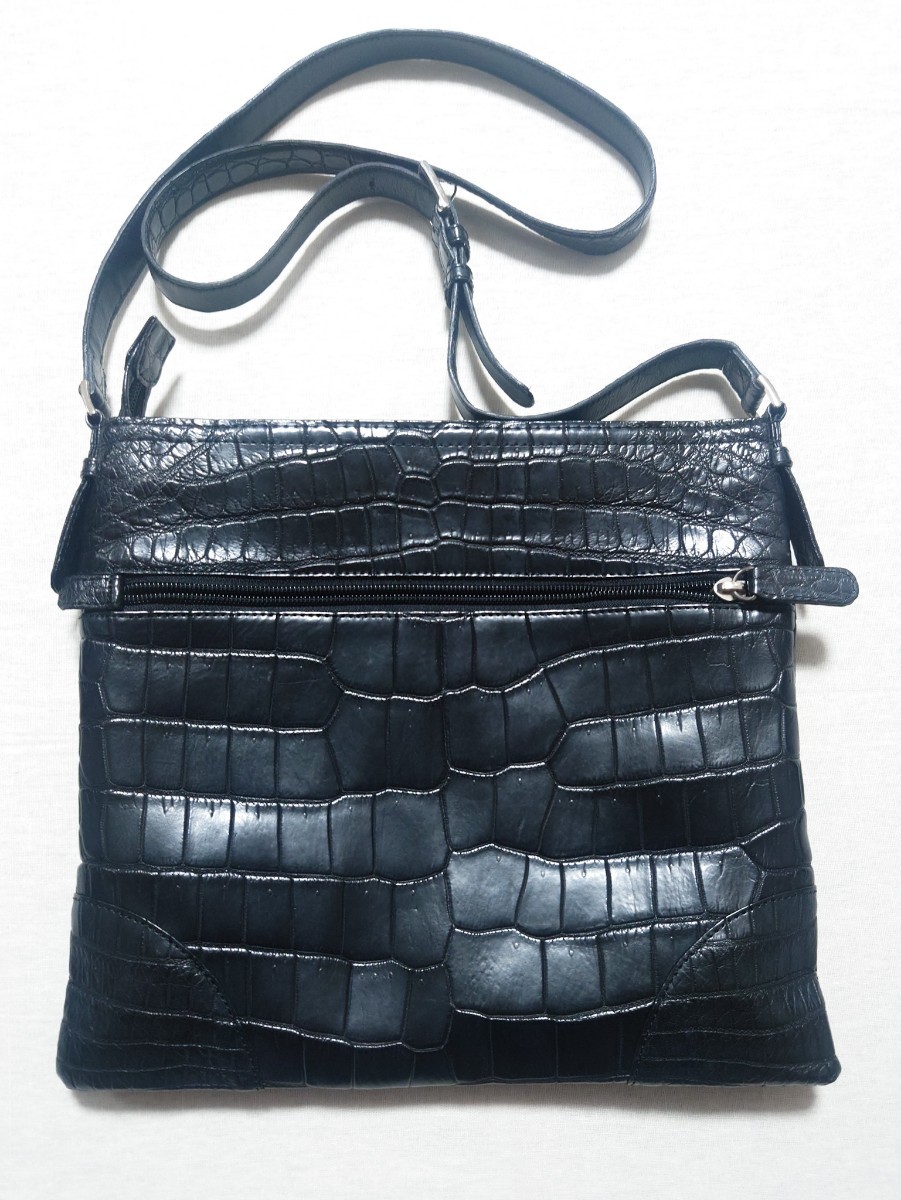 ◆ クロコ ◆ ショルダーバッグ バッグ 日本製 JRA製 ワニ革 レザー ブラック クロコダイル