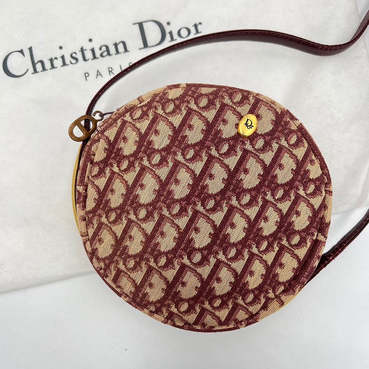 1円 Christian Dior クリスチャンディオール トロッター ショルダーバッグ ポーチ ゴールド金具 ムーン型 赤 ヴィンテージ 斜め掛け 激レア