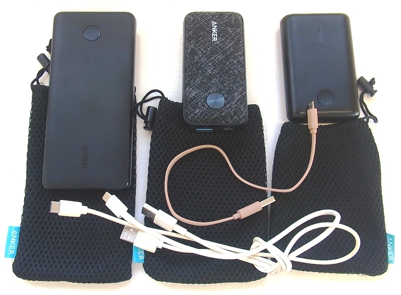 ★モバイルバッテリー ANKER 3本セット 動作品 アンカー A1230 A1245 A1246 USB式充電器 10000mAh ケーブル 純正保護ケース まとめ売り★