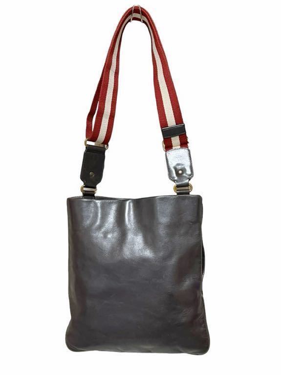 1円～②BALLY/バリー 縦型ショルダーバッグ トートバッグ 斜めがけ鞄、かばん、リボン、保存袋付き、焦げ茶ダークブラウン　