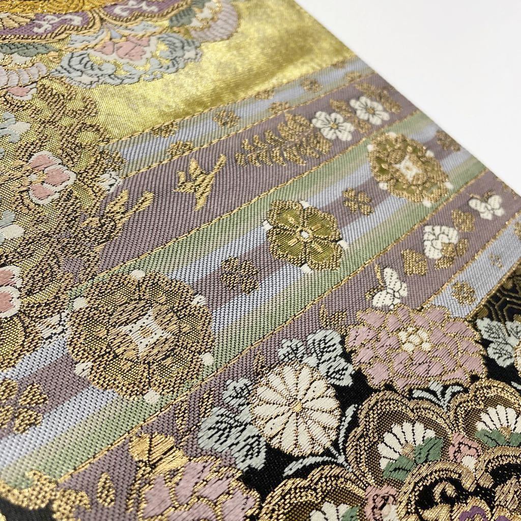 帯 本金引箔 美趣更紗文 高級 正絹 六通 袋帯 花文 華文 安い，定番