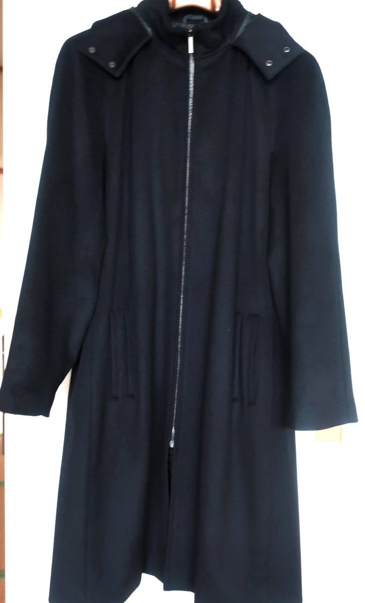 美品！ジバンシイ　カシミヤ混フーデッドウールロングコート★サイズ54　ブラック