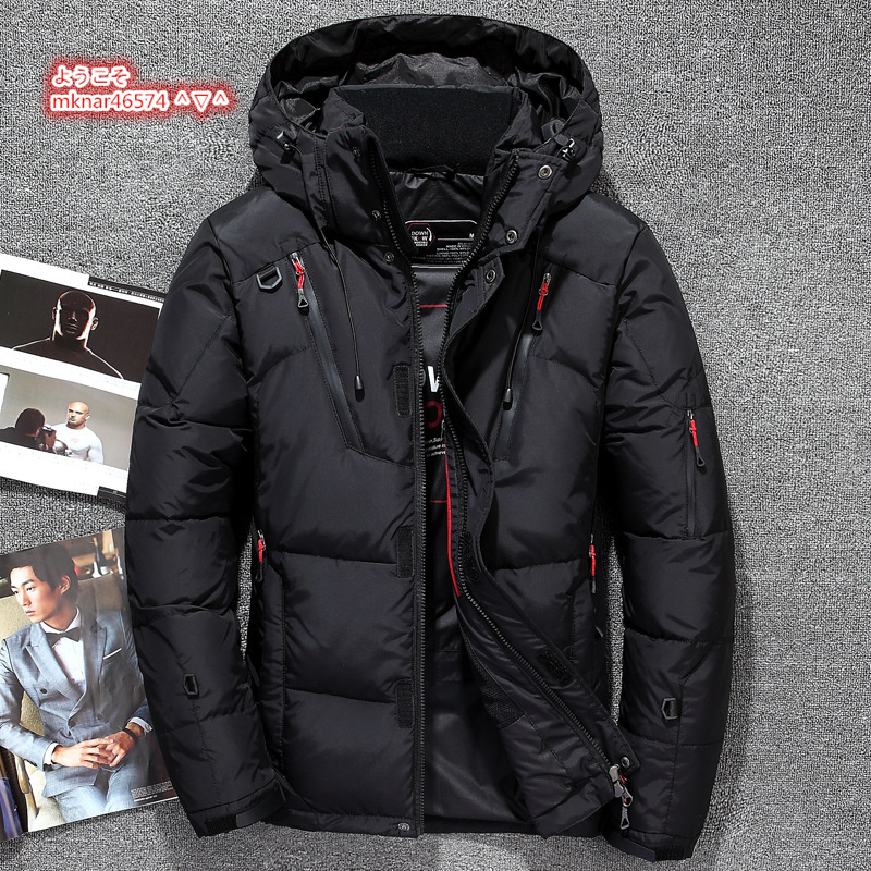 新品 メンズ ダウンジャケット 無地 フード付き ダウンコート 防風防寒 アウトドア ジャンパー ブルゾン ブラック 大きいサイズ有り L