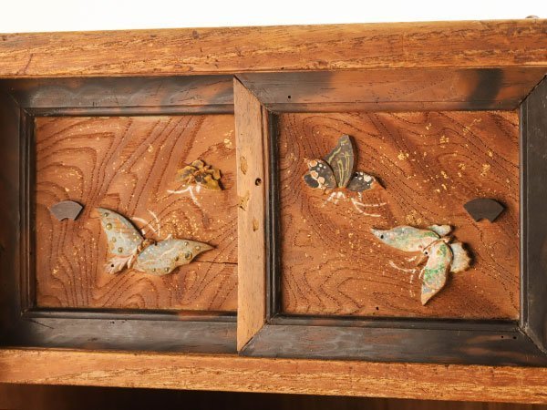 琴》送料無料 煎茶道具 木製 黒柿材花鳥図煎茶器棚 TK162