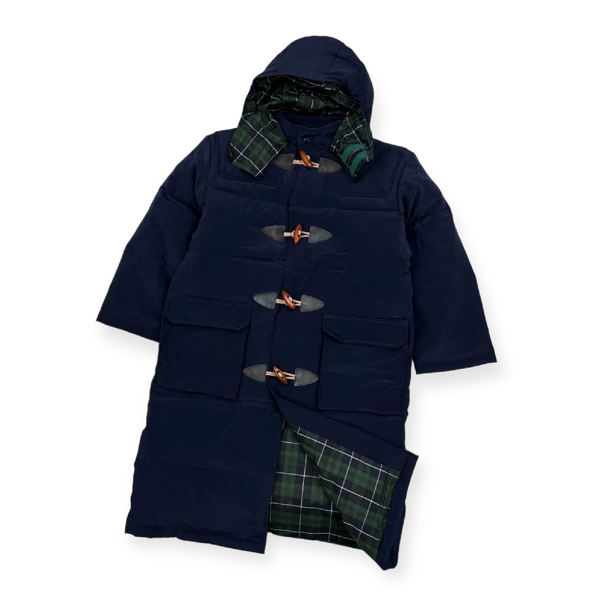 レア!!非売品◆シルク100%◆GEOGIA ジョージア 裏地チェック ダウン ダッフルコート ロング 普通のサイズ (M~L程度) /絹100%/入手困難品