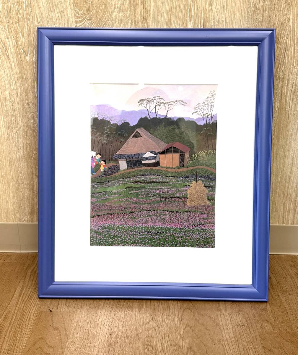 12876A 原田泰治 れんげ畑 ポスター 壁絵 部屋飾り 50cm×42cm