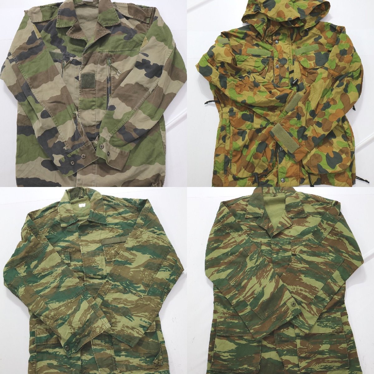 ◎ユーロミリタリージャケット set カモ柄MIX 戦闘服 他 (メンズL/S/XS/88) 4枚セット まとめ売り 古着卸 1円スタート MQ7083