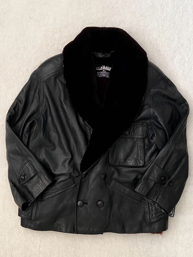 EMBA sizeF スペインラム レザージャケット 毛皮 ライナー付き 取り外し可能 エンバ ブラック 黒