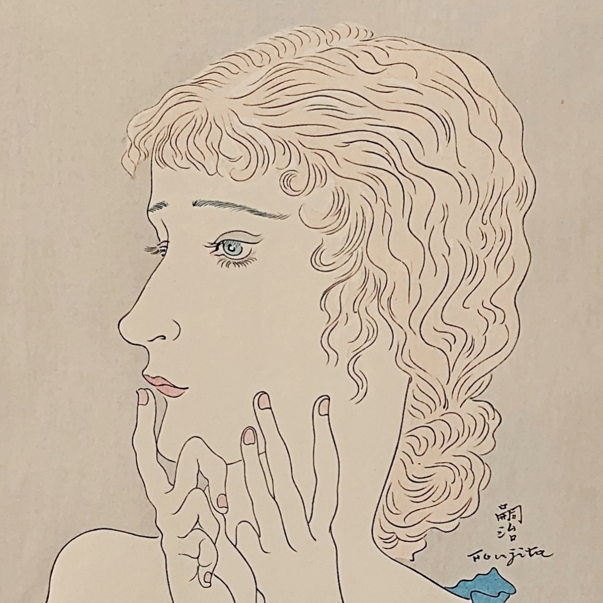 藤田嗣治 「ブロンドの女」木版画 額装 新作，定番 【公式通販】