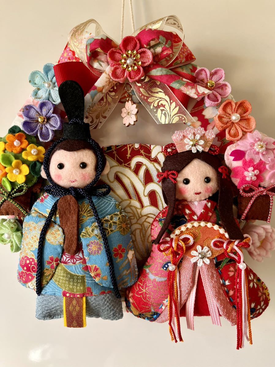 ハンドメイド☆ お内裏様とお雛様のリース☆ 桃のお節句☆ ひな祭り