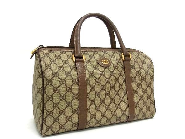 1円 ■美品 ■GUCCI グッチ オールドグッチ ヴィンテージ GG柄 PVC×レザー ハンドバッグ ミニボストンバッグ ブラウン系 AS5315