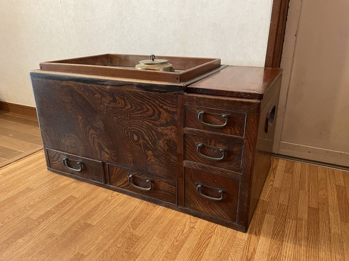 火鉢 長火鉢 灰付き 灰ならし 火箸 家財便 古道具 保管品 古いお宅から