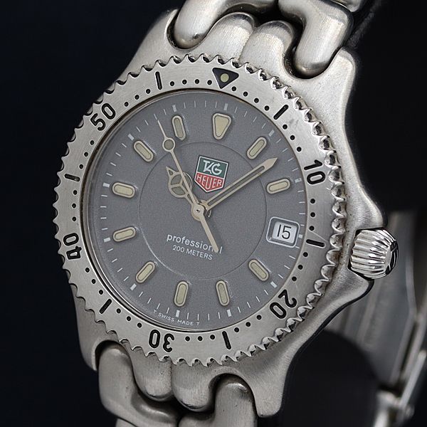 1円 稼動 良品 DIT タグホイヤー セル プロフェッショナル200m WG1213-K0 G82911 QZ デイト グレー文字盤 メンズ腕時計 OKZ 8289100