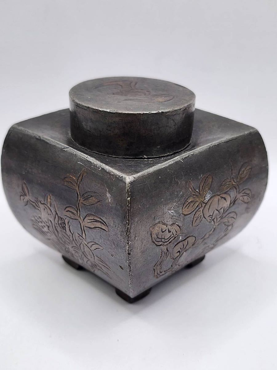 お茶道具 茶入れ 茶壷 光大正金玉市天順制 古錫 中国美術 時代物 唐物 茶壺 光大正金玉市天順制 茶筒 茶入 古錫 中国 煎茶道具