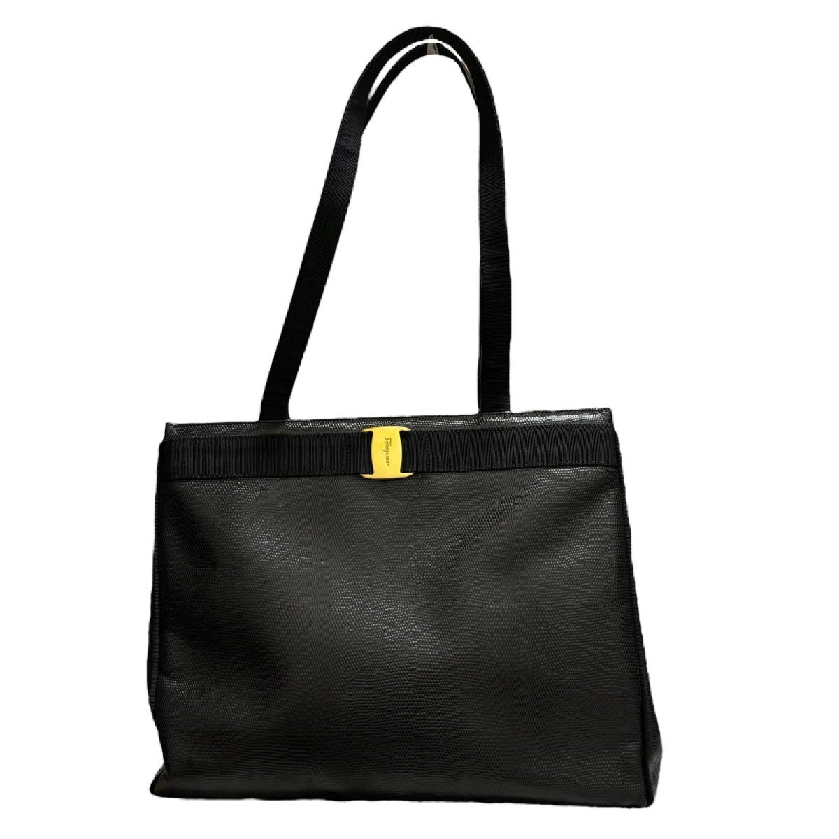 Salvatore Ferragamo フェラガモ ヴァラ リザード型押しレザー トート