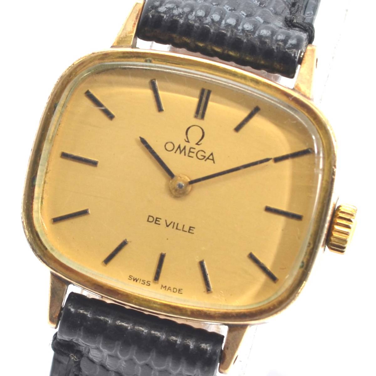 Y 1円スタート OMEGA オメガ DeVille デビル 腕時計 手巻き ゴールド GP 社外ベルト ゴールド系文字盤 稼働品 レディース ヴィンテージ