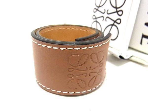 1円 ■美品■ LOEWE ロエベ アナグラム レザー ブレスレット バングル レデイース ブラウン系 AT5547