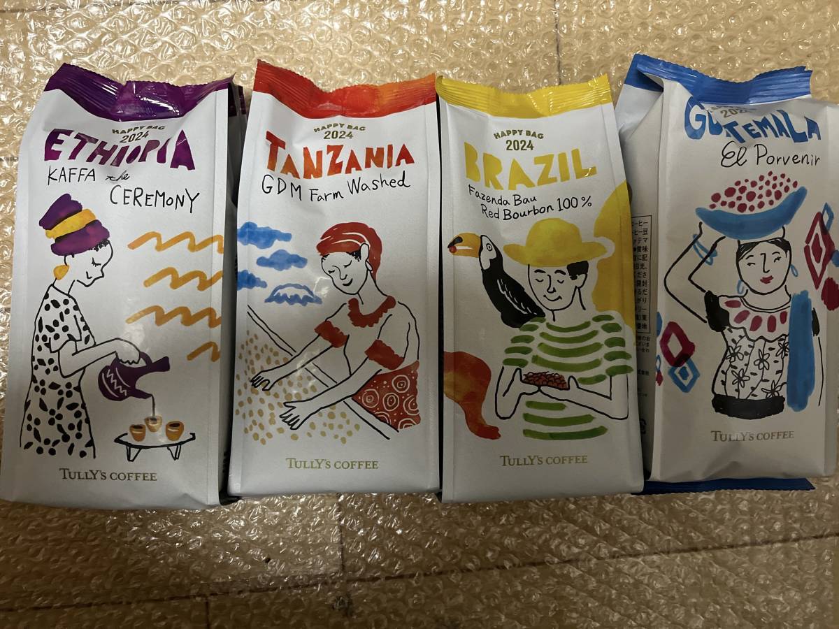 即決新品★タリーズコーヒー 2024 HAPPY BAG 福袋 コーヒー豆＋コーヒー粉 ４個（4種類）TULLY'S coffee
