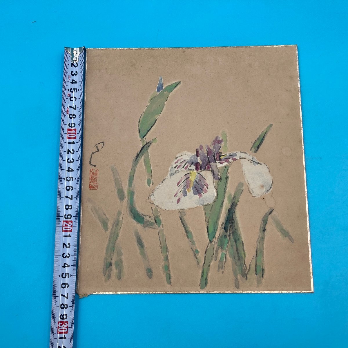 A8918O175】中川とも 色紙 巴 菖蒲 中津川市 日本画 女性画家 芝居絵画 