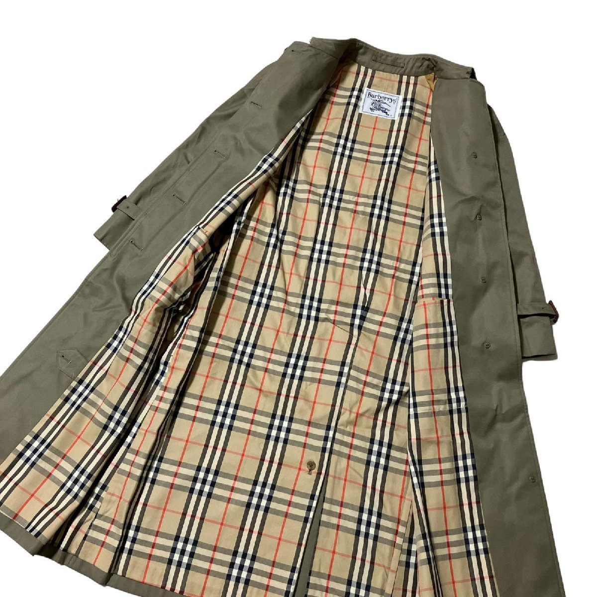 【美品】バーバリー　ステンカラーコート　ベルト　ノバチェック ベージュ バーバリーズ ノバチェック ベルト付き ステンカラーコート S