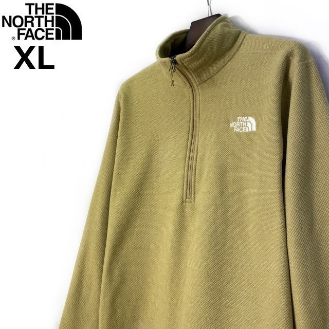 1円~!売切!【正規新品】THE NORTH FACE◆TEXTURED CAP ROCK 1/4 ZIP PULLOVER フリース 厚手ニット US限定 ロゴ刺繍(XL)ベージュ181024-25