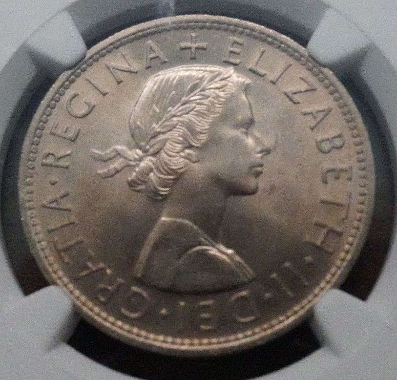 1967年英国ハーフクラウン銀貨/MS64/NGC鑑定/しっかりとした意匠に美しい若