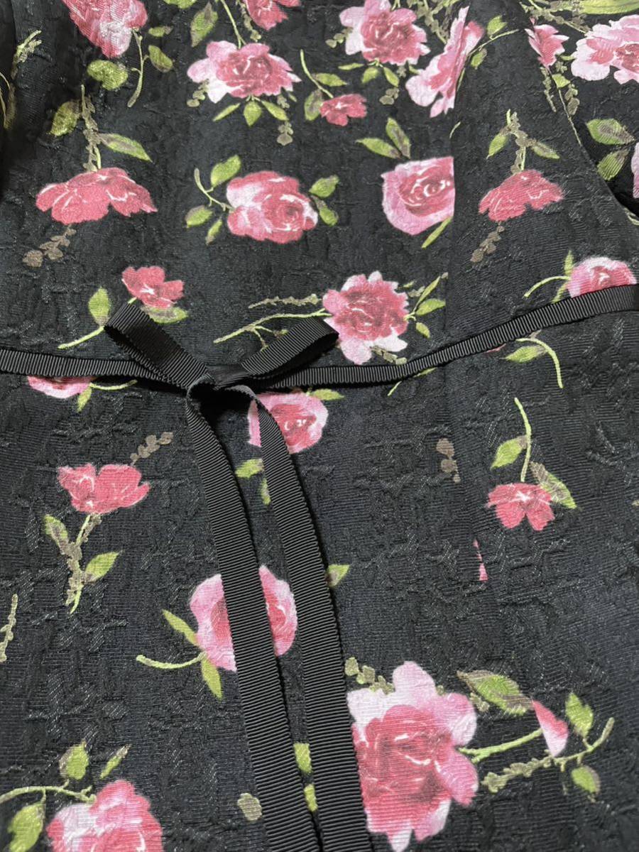 美品 エムズグレイシー 花柄ワンピース 38 上品 綺麗目 黒系 7部丈 M's