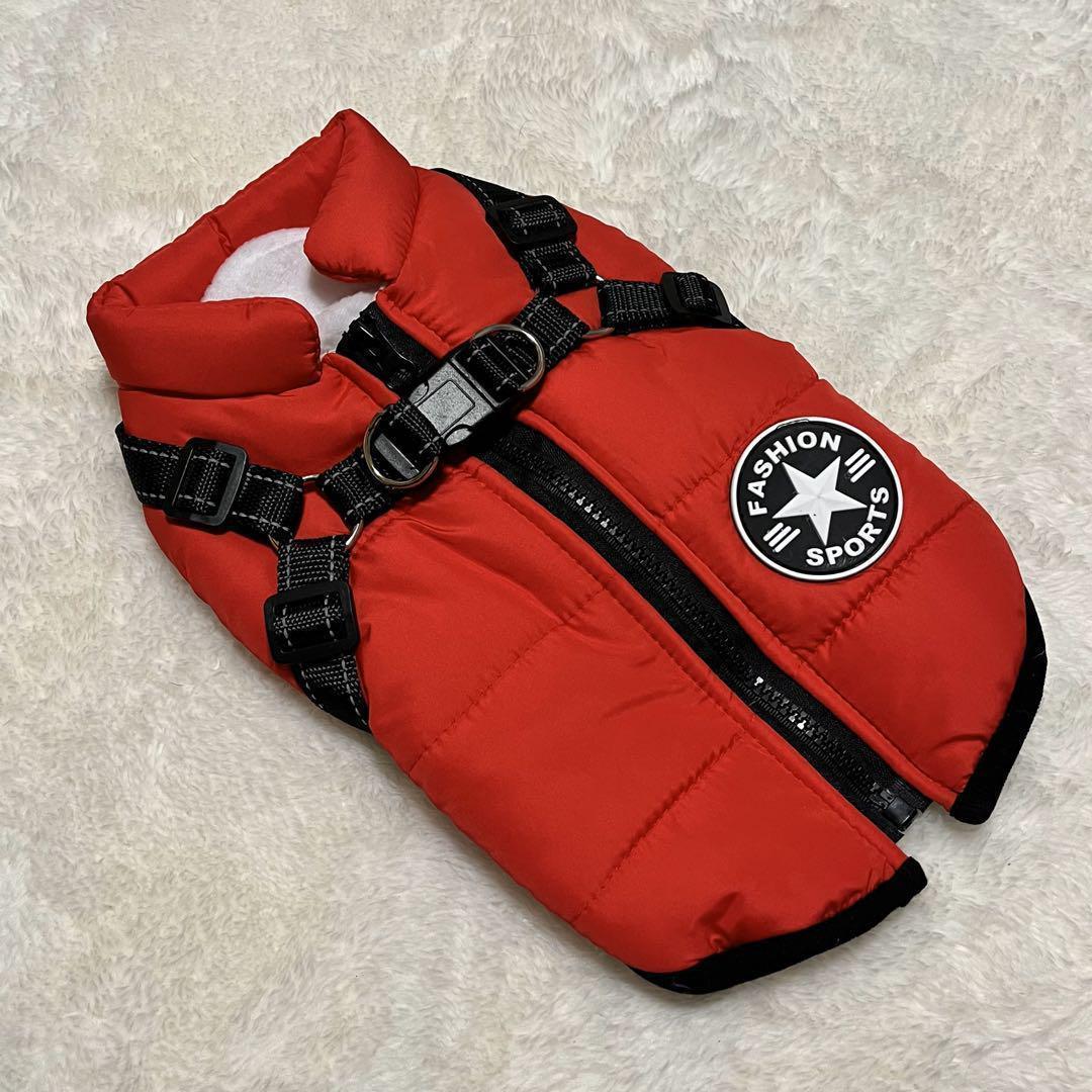 《新品》M　赤　犬用　ダウン　ハーネス付き　裏起毛　ペットウェア　防寒着_6