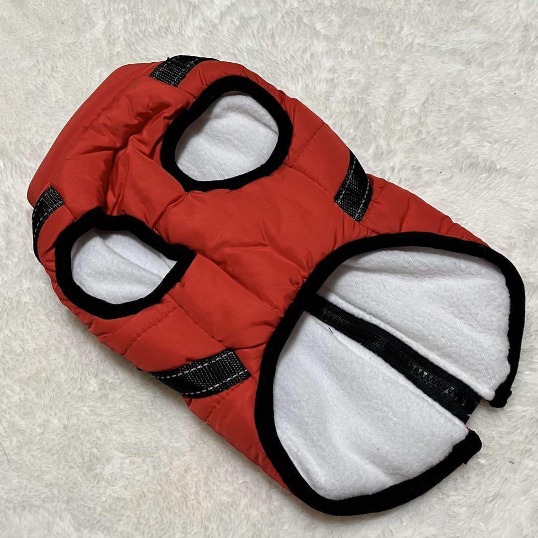 《新品》M　赤　犬用　ダウン　ハーネス付き　裏起毛　ペットウェア　防寒着_8