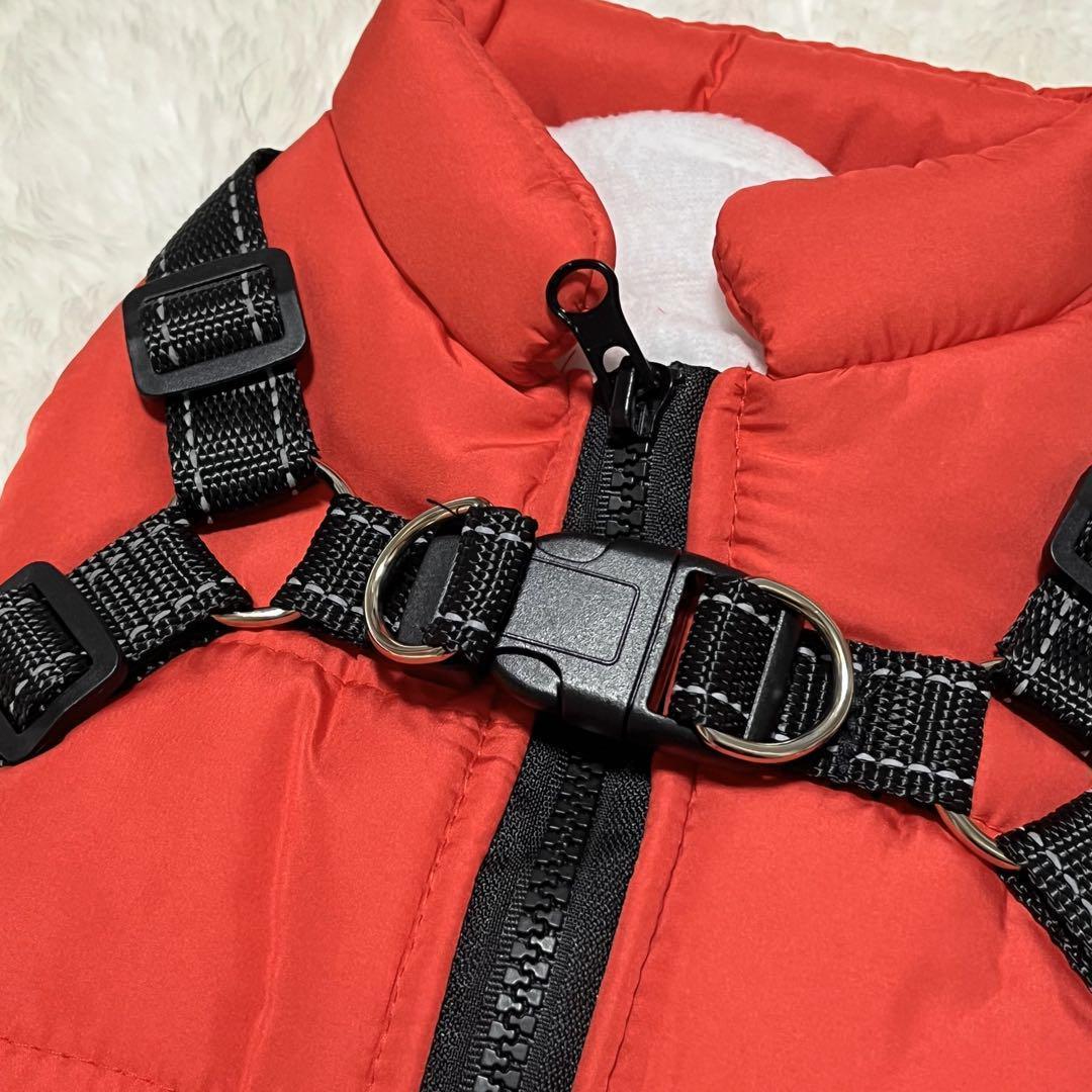 《新品》M　赤　犬用　ダウン　ハーネス付き　裏起毛　ペットウェア　防寒着_9