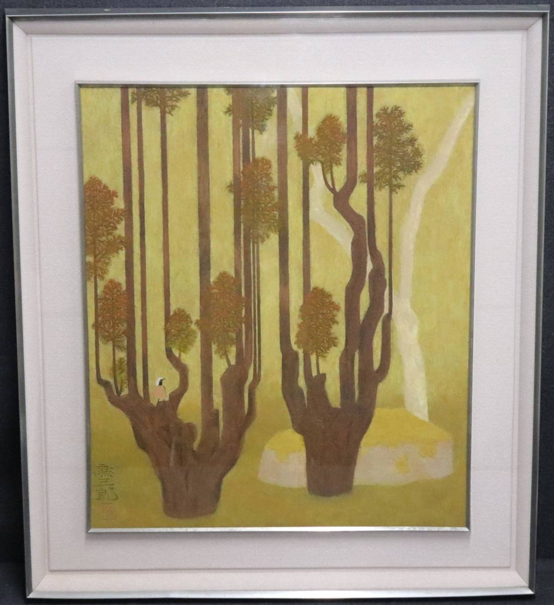 【D21】額 / 真作保証 大野藤三郎「北山杉」日本画 10号 シール有 日展会友 (検) 師:金島桂華_2