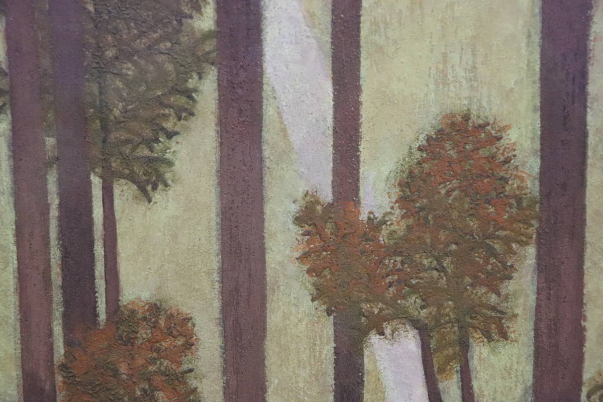 【D21】額 / 真作保証 大野藤三郎「北山杉」日本画 10号 シール有 日展会友 (検) 師:金島桂華_4